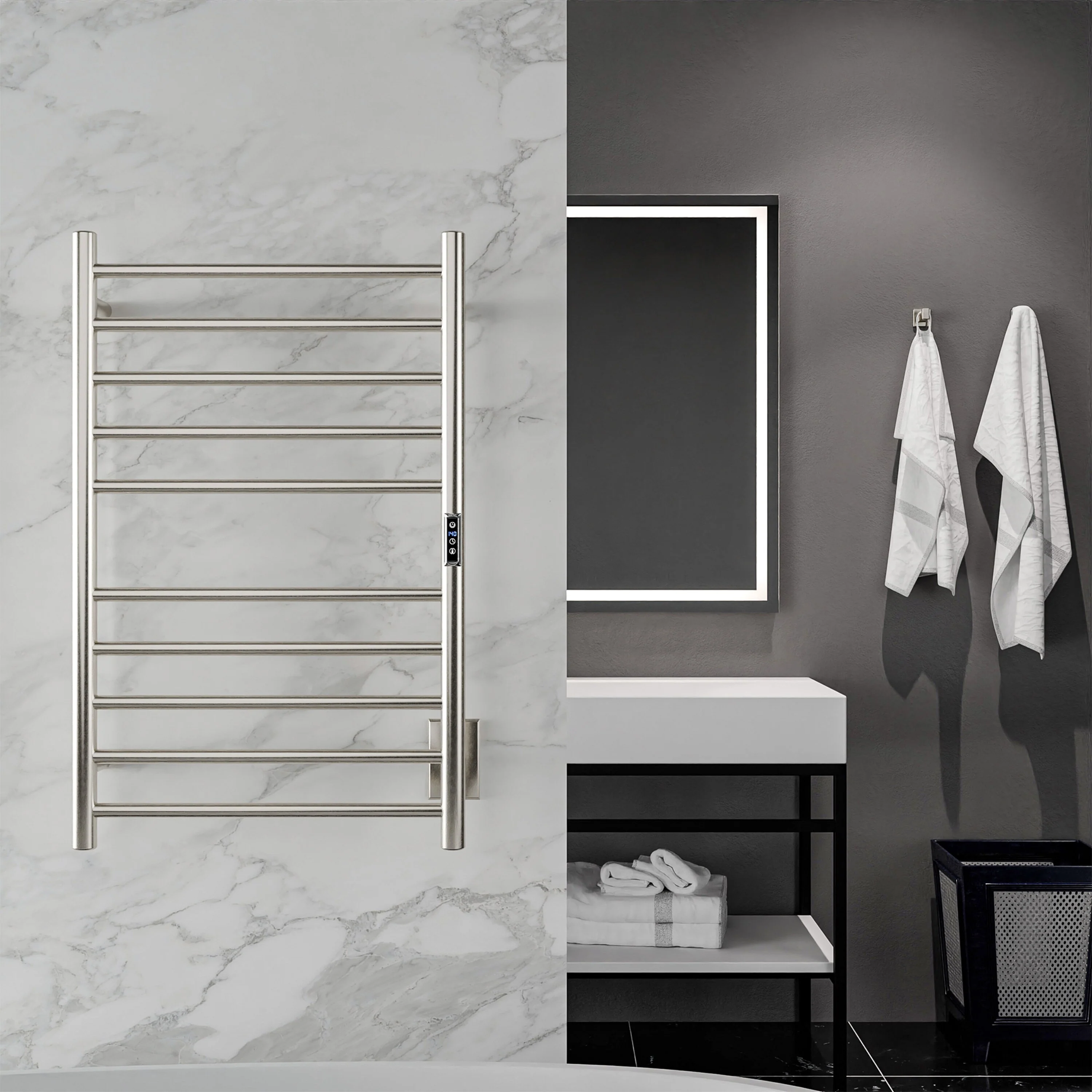 ANZZI Brushed Nickel Plug-In Wall Mount Towel Warmer, 20.08 W x 31.5 H x 4.41 D - Image 7
