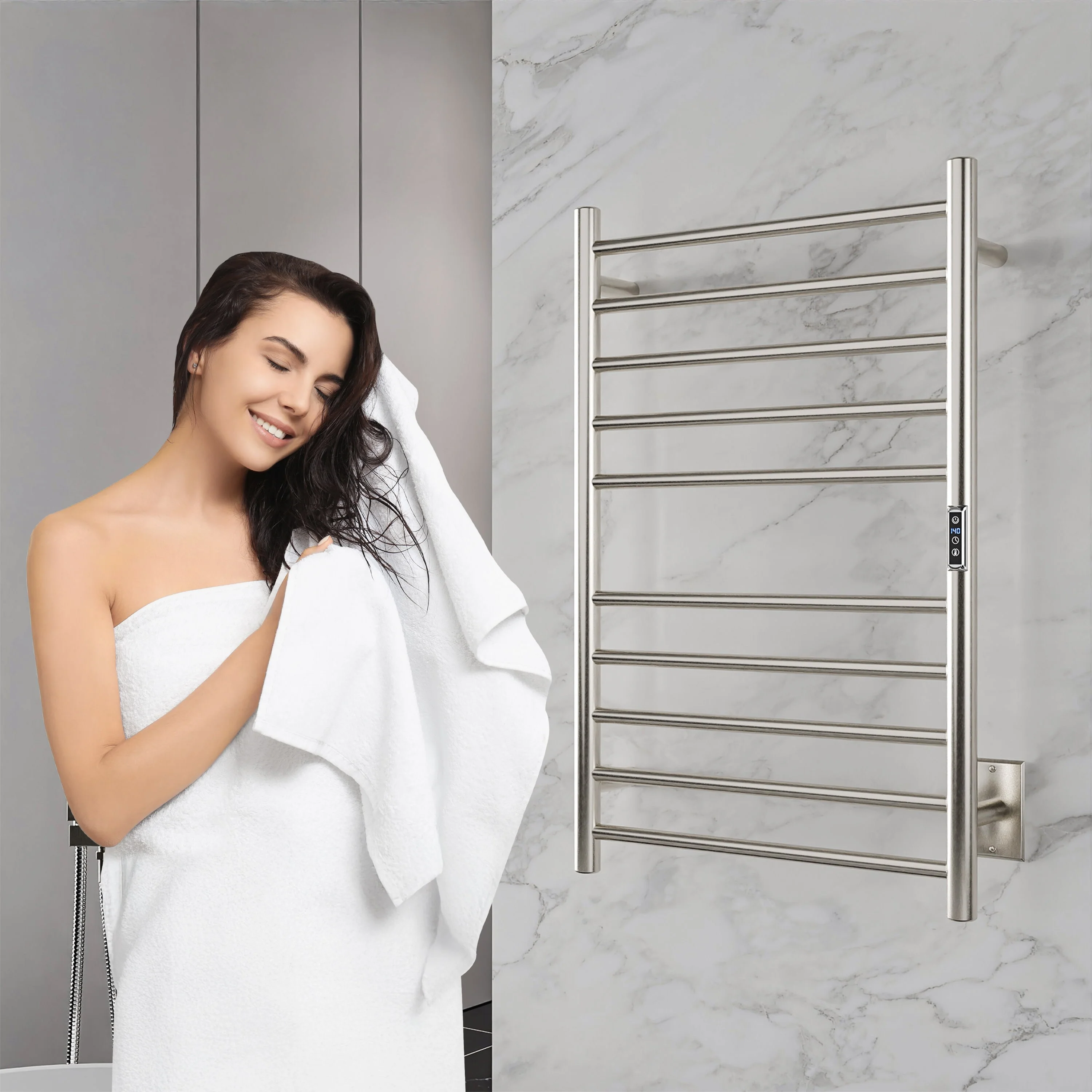 ANZZI Brushed Nickel Plug-In Wall Mount Towel Warmer, 20.08 W x 31.5 H x 4.41 D - Image 8