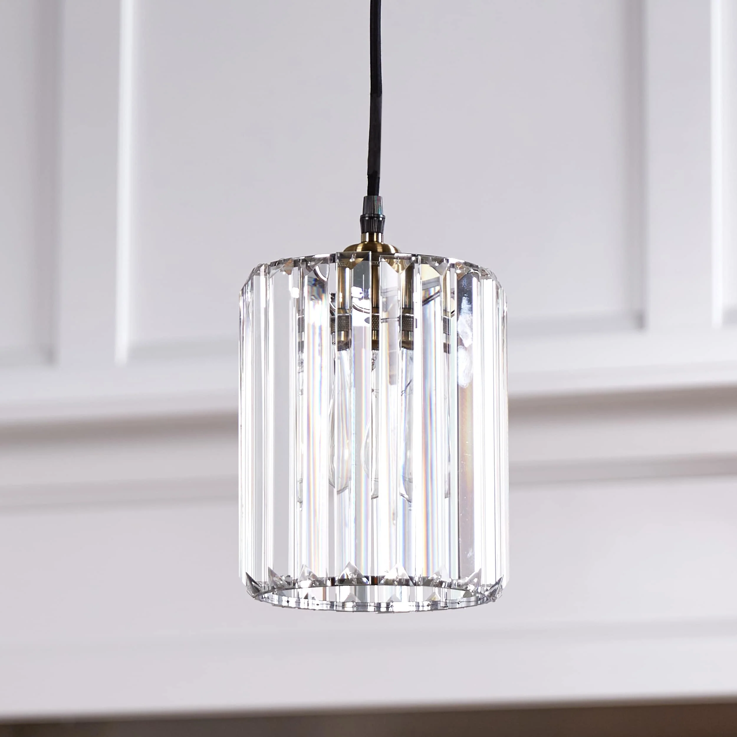 Portfolio 7.5-in H x 6-in W Clear and Chrome Crystal Cylinder Pendant Light Shade - Image 9