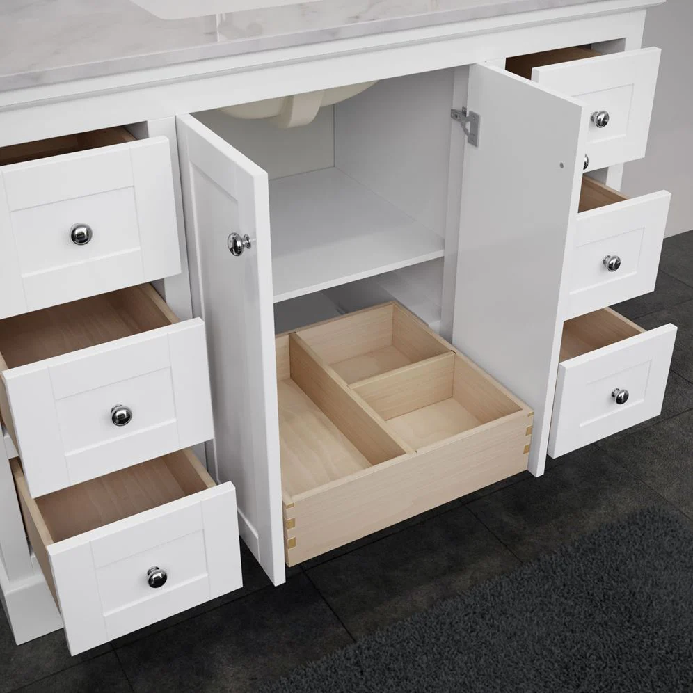 Wyndham Collection Avery 48-in White Single Sink Bathroom Vanity with White Carrara Marble Top, Mirror Included - Image 10