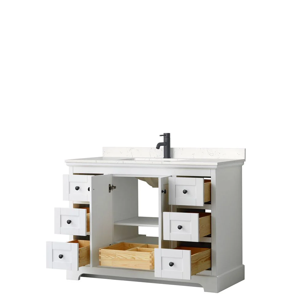 Wyndham Collection Avery 48-in White Single Sink Bathroom Vanity with White Carrara Marble Top, Mirror Included - Image 11