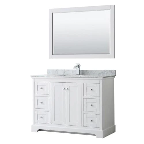 Wyndham Collection Avery 48-in White Single Sink Bathroom Vanity with White Carrara Marble Top, Mirror Included - Image 4