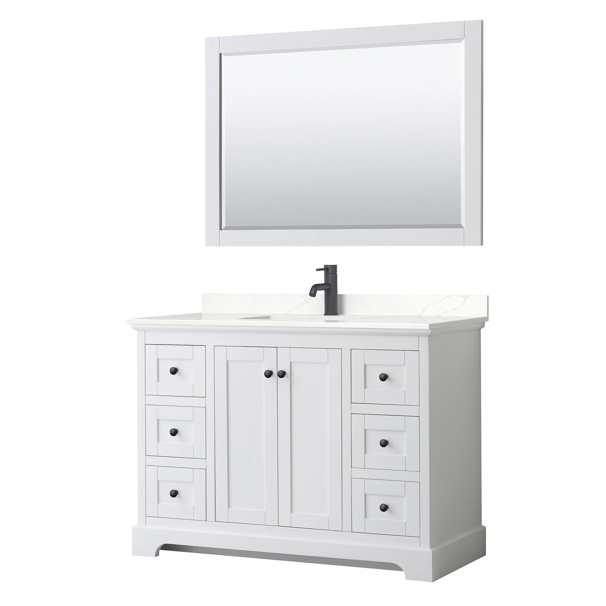 Wyndham Collection Avery 48-in White Single Sink Bathroom Vanity with White Carrara Marble Top, Mirror Included - Image 5