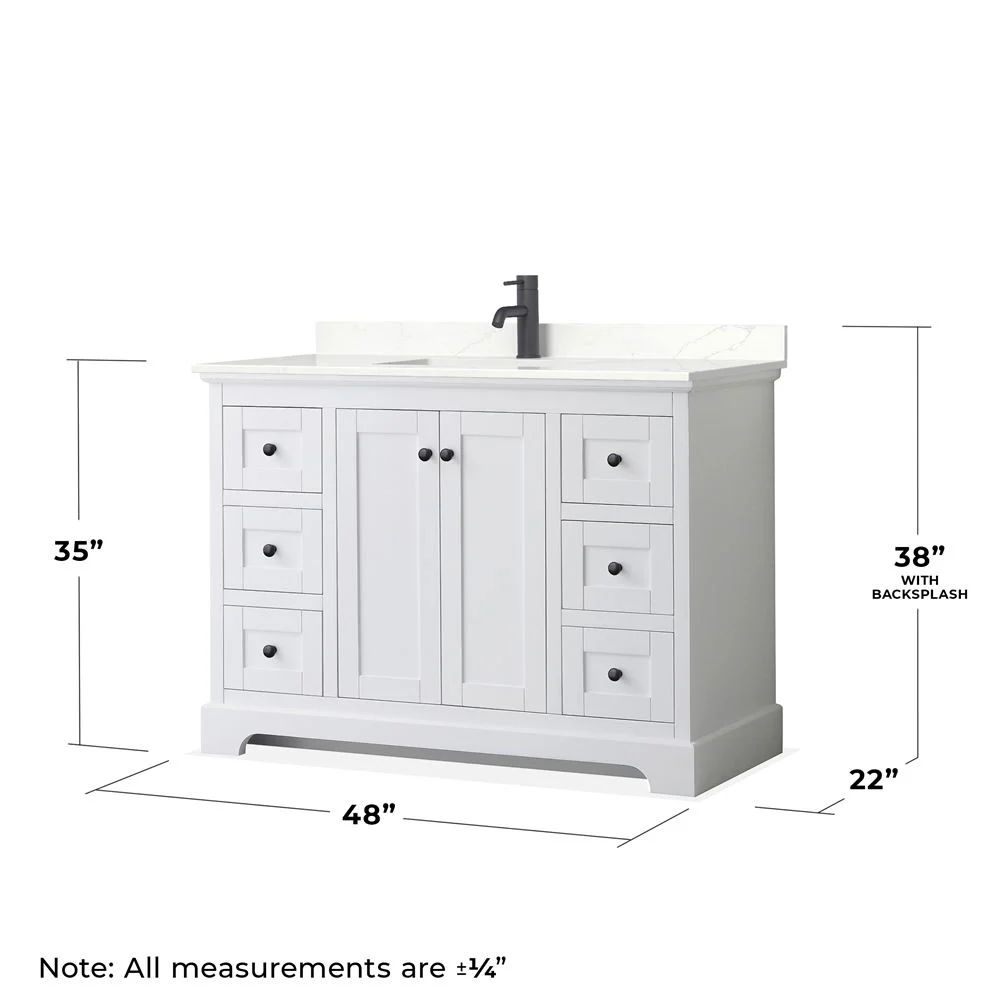 Wyndham Collection Avery 48-in White Single Sink Bathroom Vanity with White Carrara Marble Top, Mirror Included - Image 6
