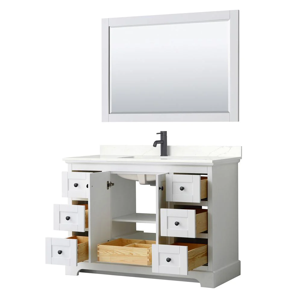 Wyndham Collection Avery 48-in White Single Sink Bathroom Vanity with White Carrara Marble Top, Mirror Included - Image 8