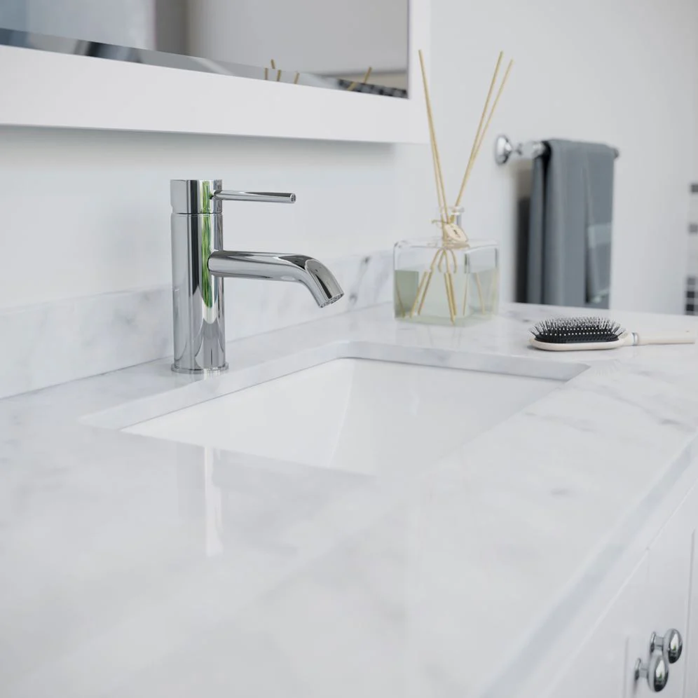 Wyndham Collection Avery 48-in White Single Sink Bathroom Vanity with White Carrara Marble Top, Mirror Included - Image 9