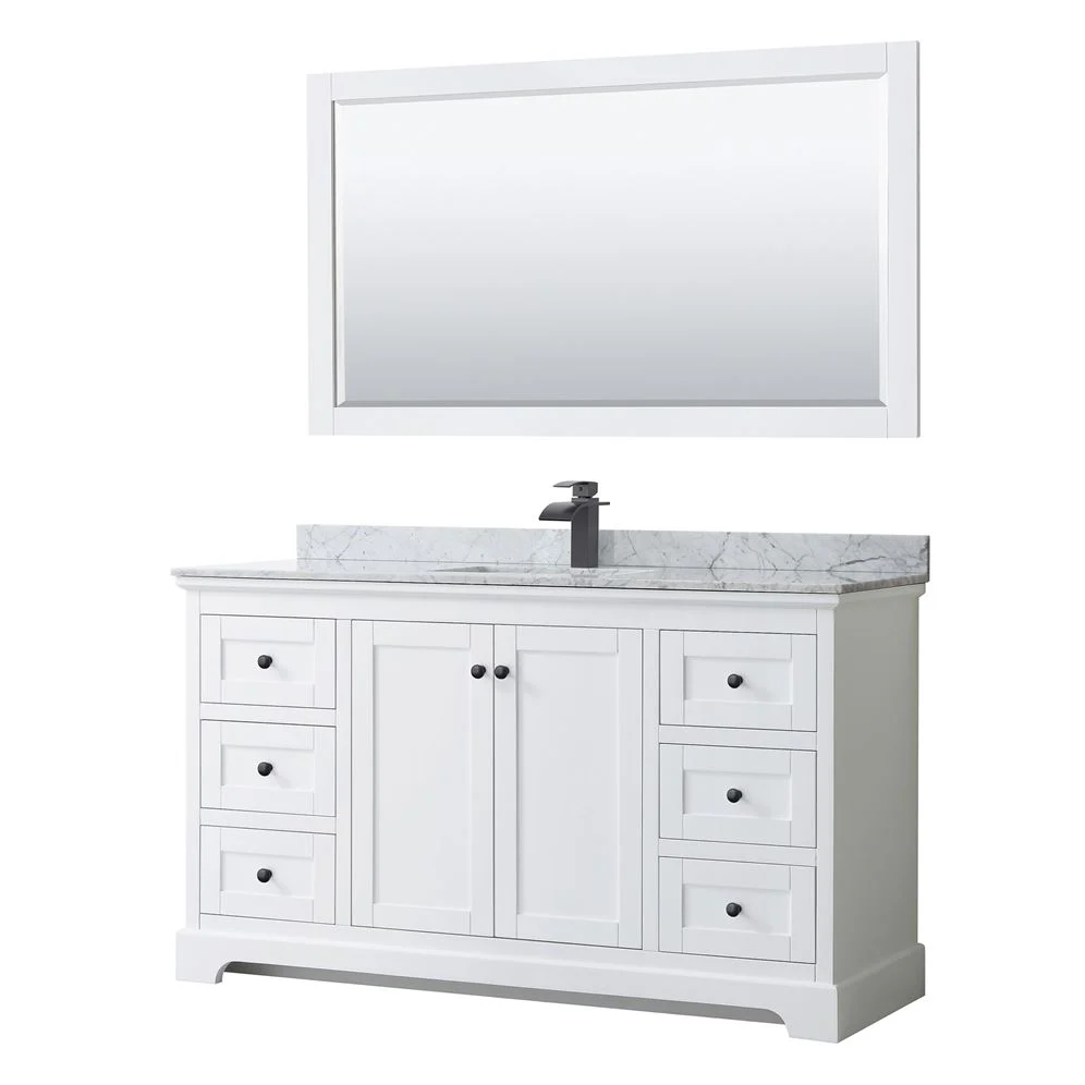 Wyndham Collection Avery 60-in White Single Sink Bathroom Vanity with White Carrara Marble Top - Image 10