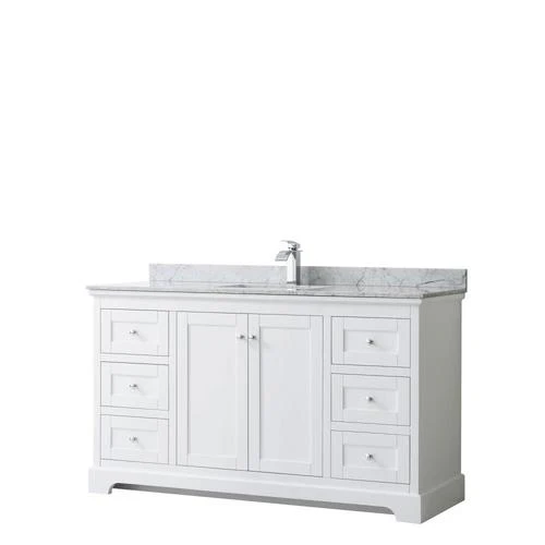 Wyndham Collection Avery 60-in White Single Sink Bathroom Vanity with White Carrara Marble Top - Image 3