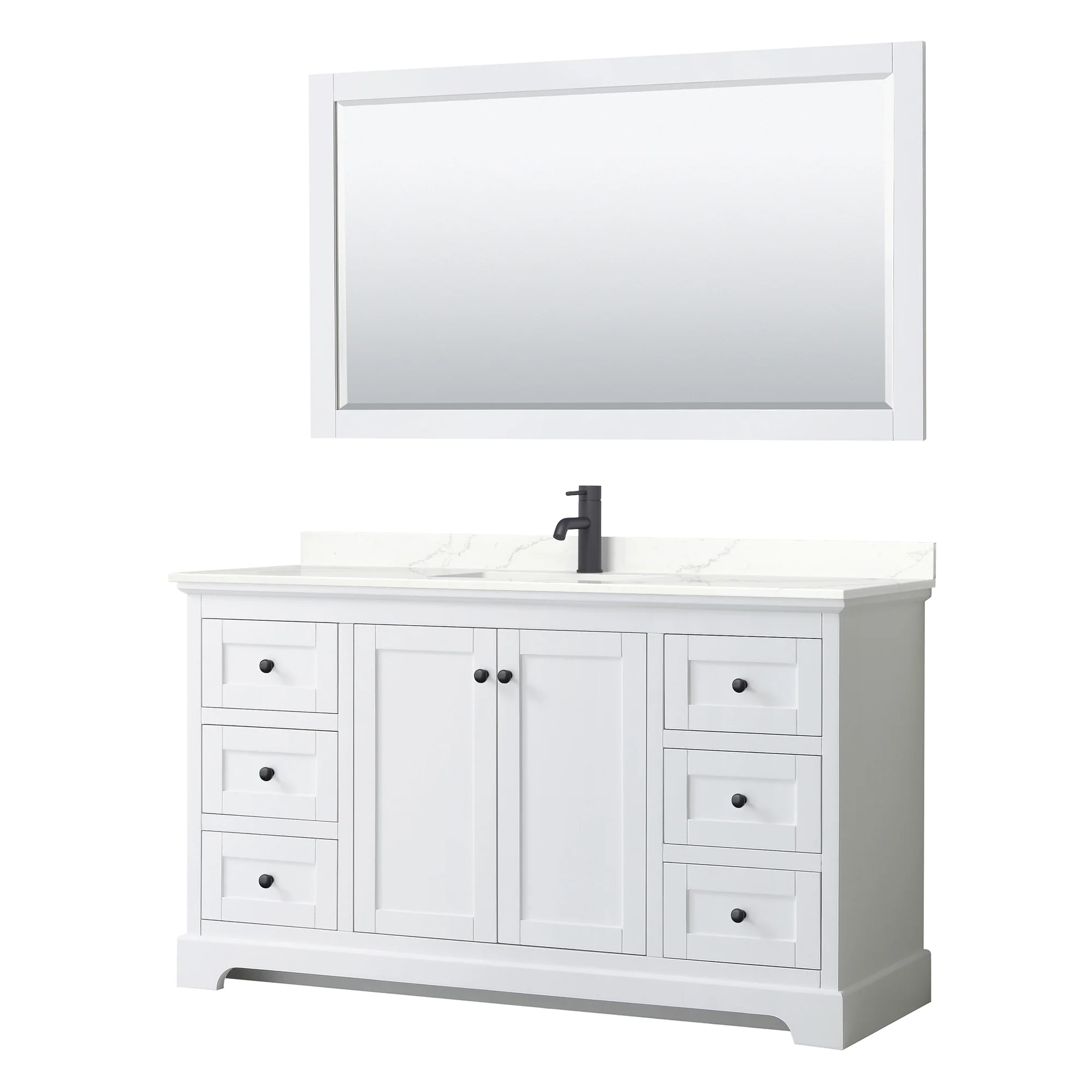 Wyndham Collection Avery 60-in White Single Sink Bathroom Vanity with White Carrara Marble Top - Image 4