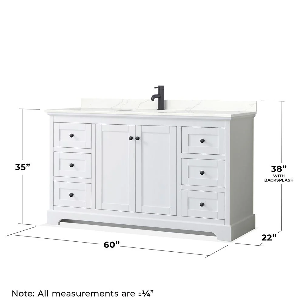 Wyndham Collection Avery 60-in White Single Sink Bathroom Vanity with White Carrara Marble Top - Image 5