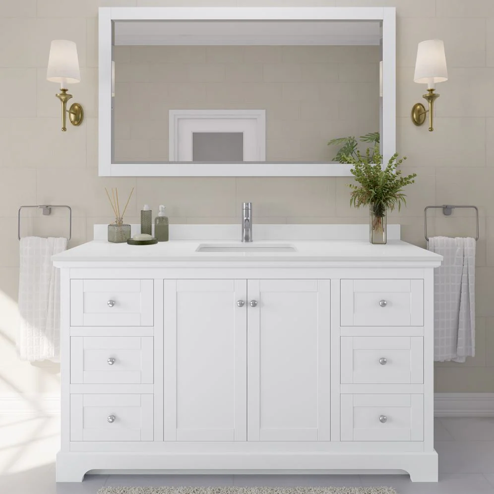 Wyndham Collection Avery 60-in White Single Sink Bathroom Vanity with White Carrara Marble Top - Image 6
