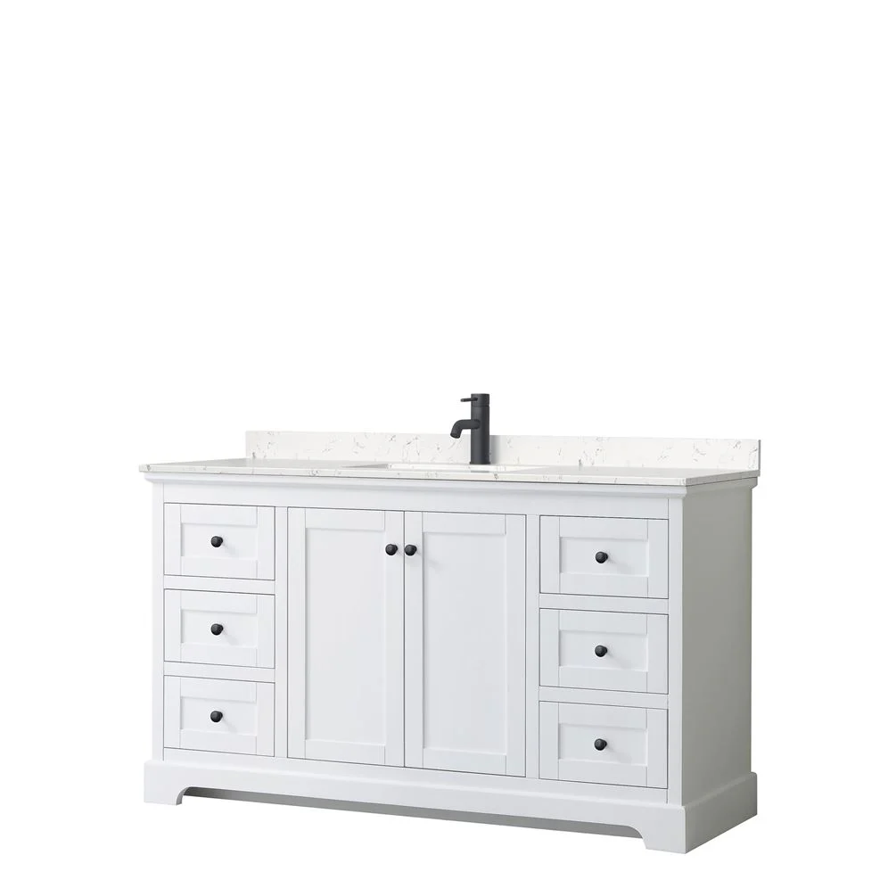 Wyndham Collection Avery 60-in White Single Sink Bathroom Vanity with White Carrara Marble Top - Image 8