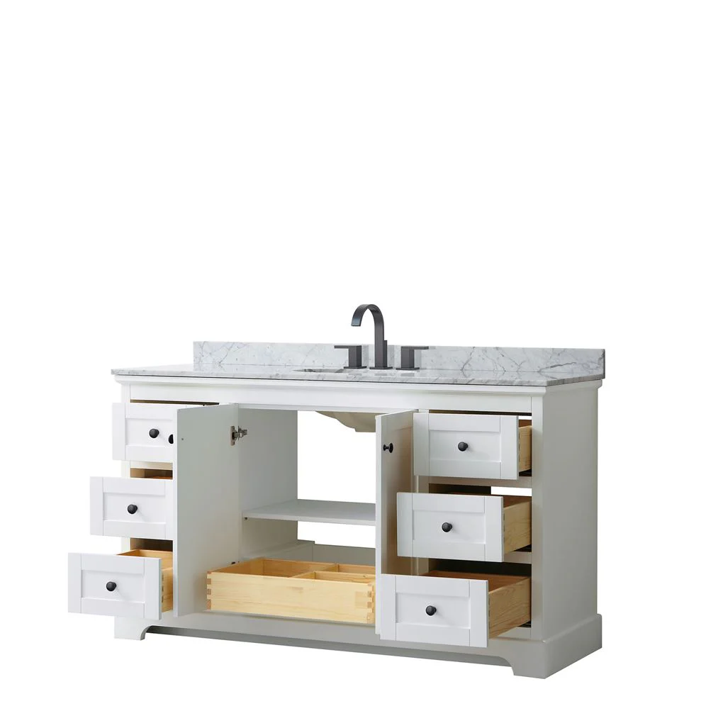 Wyndham Collection Avery 60-in White Single Sink Bathroom Vanity with White Carrara Marble Top - Image 9