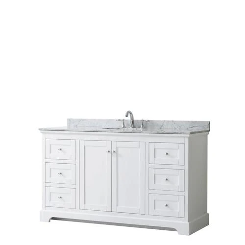 Wyndham Collection Avery 60-in White Single Sink Bathroom Vanity with White Carrara Marble Top - Image 3