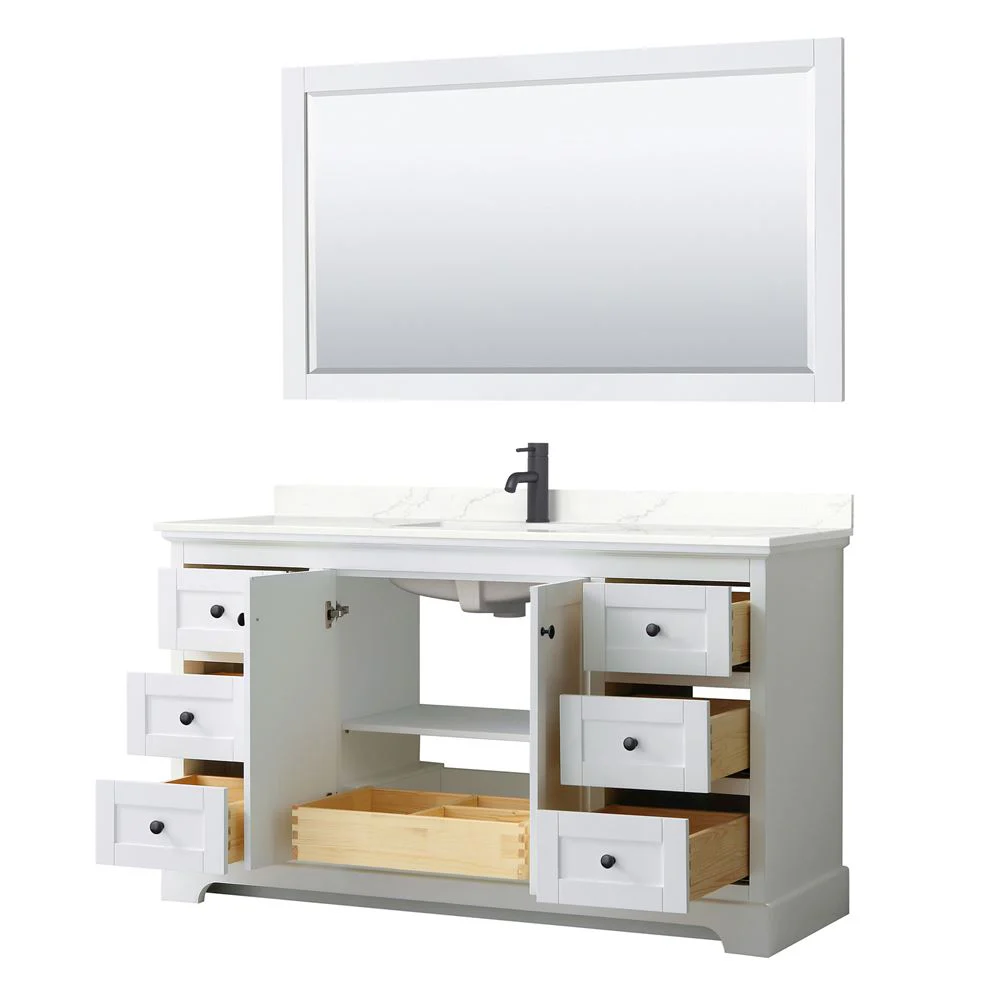 Wyndham Collection Avery 60-in White Single Sink Bathroom Vanity with White Carrara Marble Top - Image 7