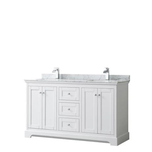 Wyndham Collection Avery 60-in White Double Sink Bathroom Vanity with White Carrara Marble Top - Image 3