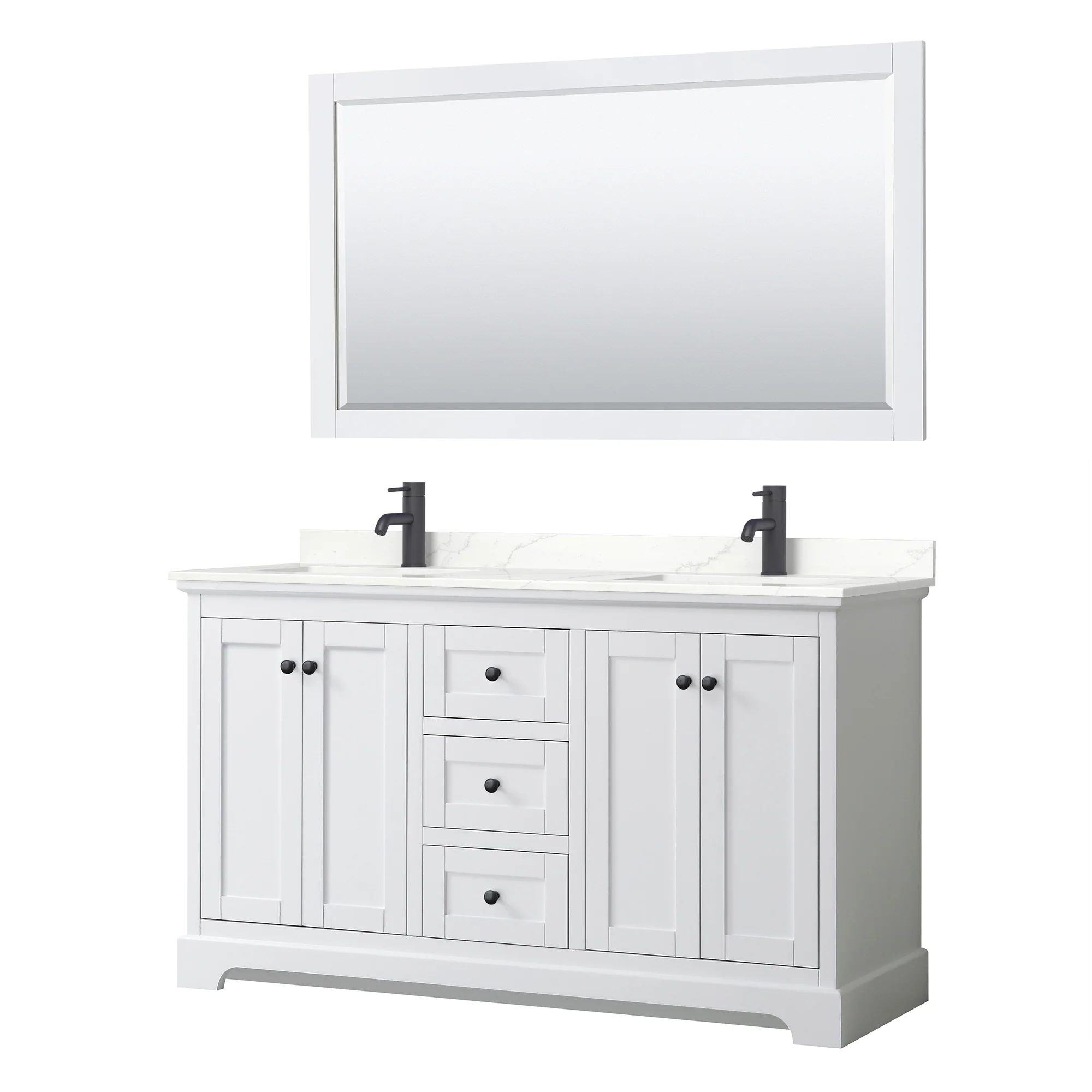 Wyndham Collection Avery 60-in White Double Sink Bathroom Vanity with White Carrara Marble Top - Image 4