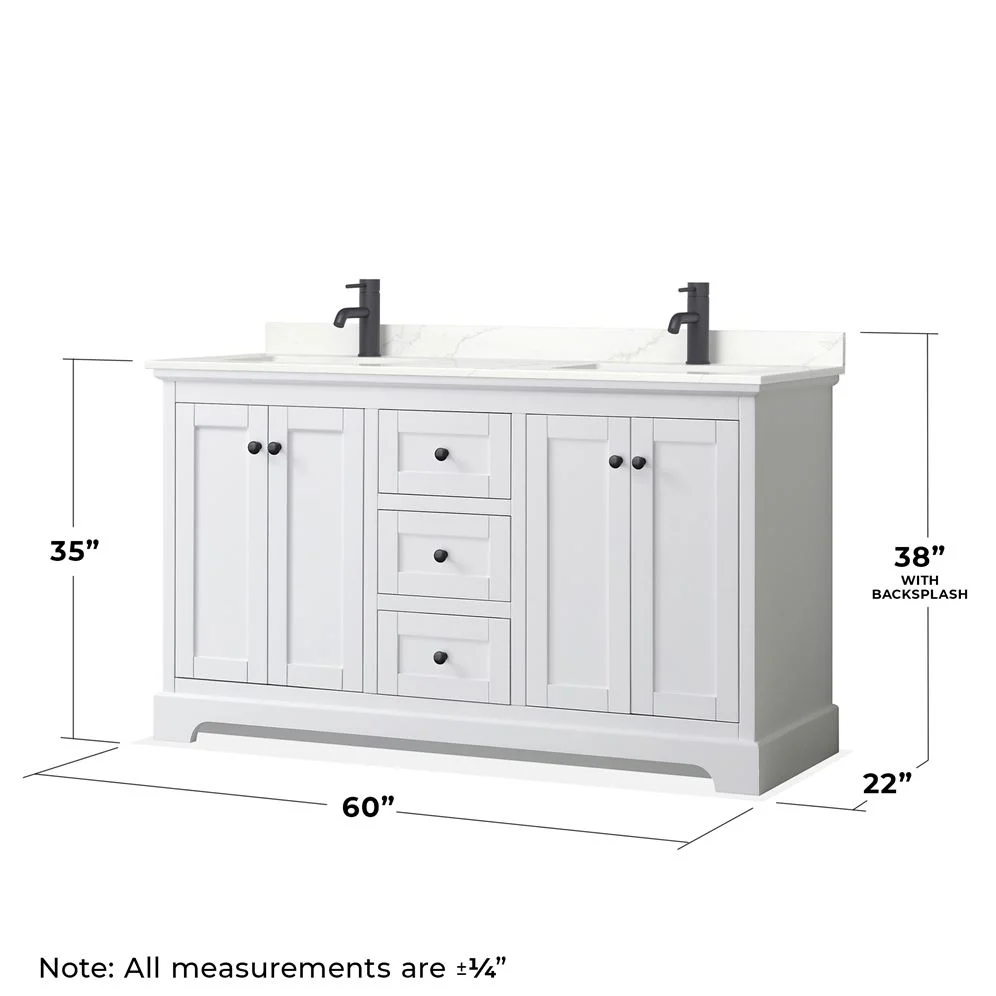 Wyndham Collection Avery 60-in White Double Sink Bathroom Vanity with White Carrara Marble Top - Image 5