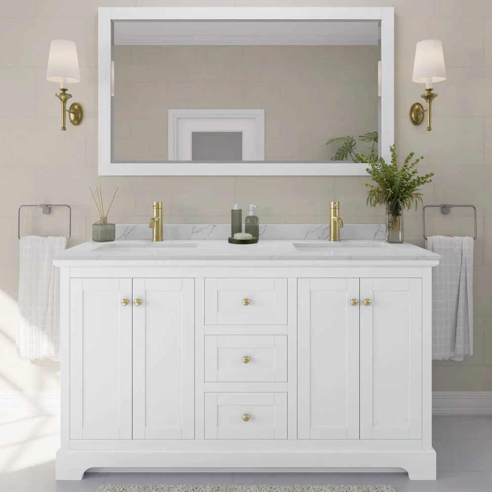 Wyndham Collection Avery 60-in White Double Sink Bathroom Vanity with White Carrara Marble Top - Image 6