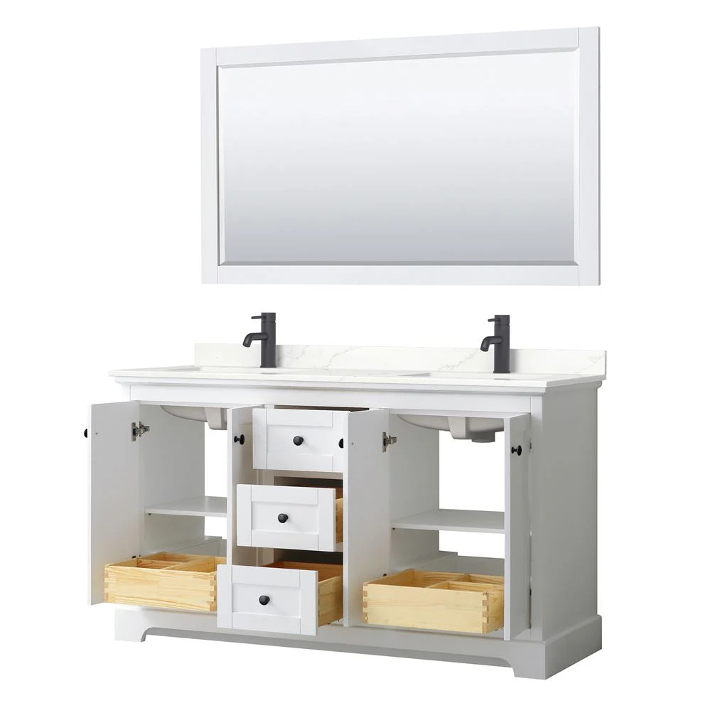 Wyndham Collection Avery 60-in White Double Sink Bathroom Vanity with White Carrara Marble Top - Image 7