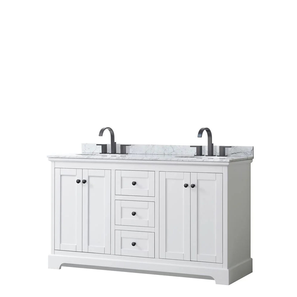 Wyndham Collection Avery 60-in White Double Sink Bathroom Vanity with White Carrara Marble Top - Image 8