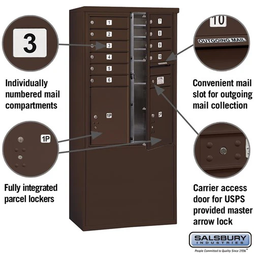 11-Door Free-Standing Mailbox with Parcel Lockers in Bronze with USPS Access - Image 2