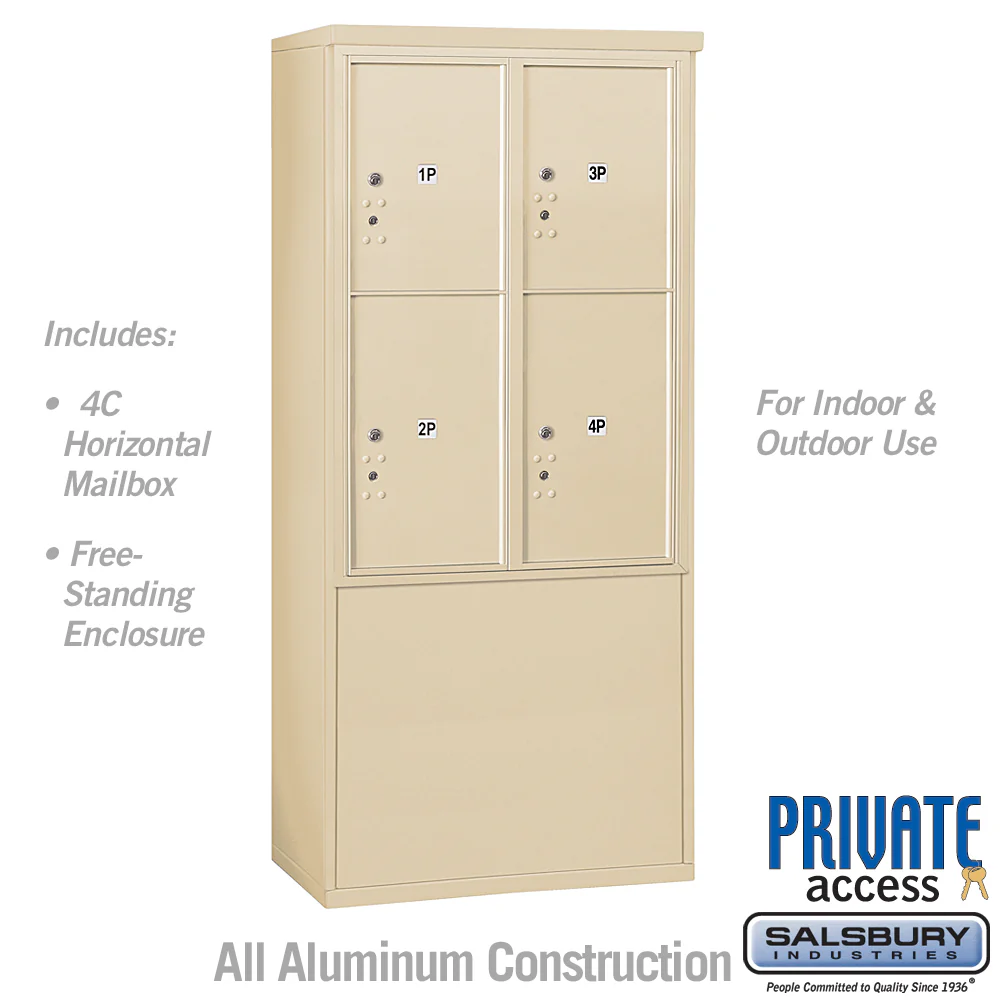 11-Door Free-Standing Parcel Locker with 4 Parcel Lockers in Sandstone
