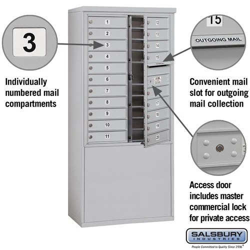 11 Door High Free-Standing 4C Horizontal Mailbox with 20 Doors in Aluminum with Private Access - Image 2