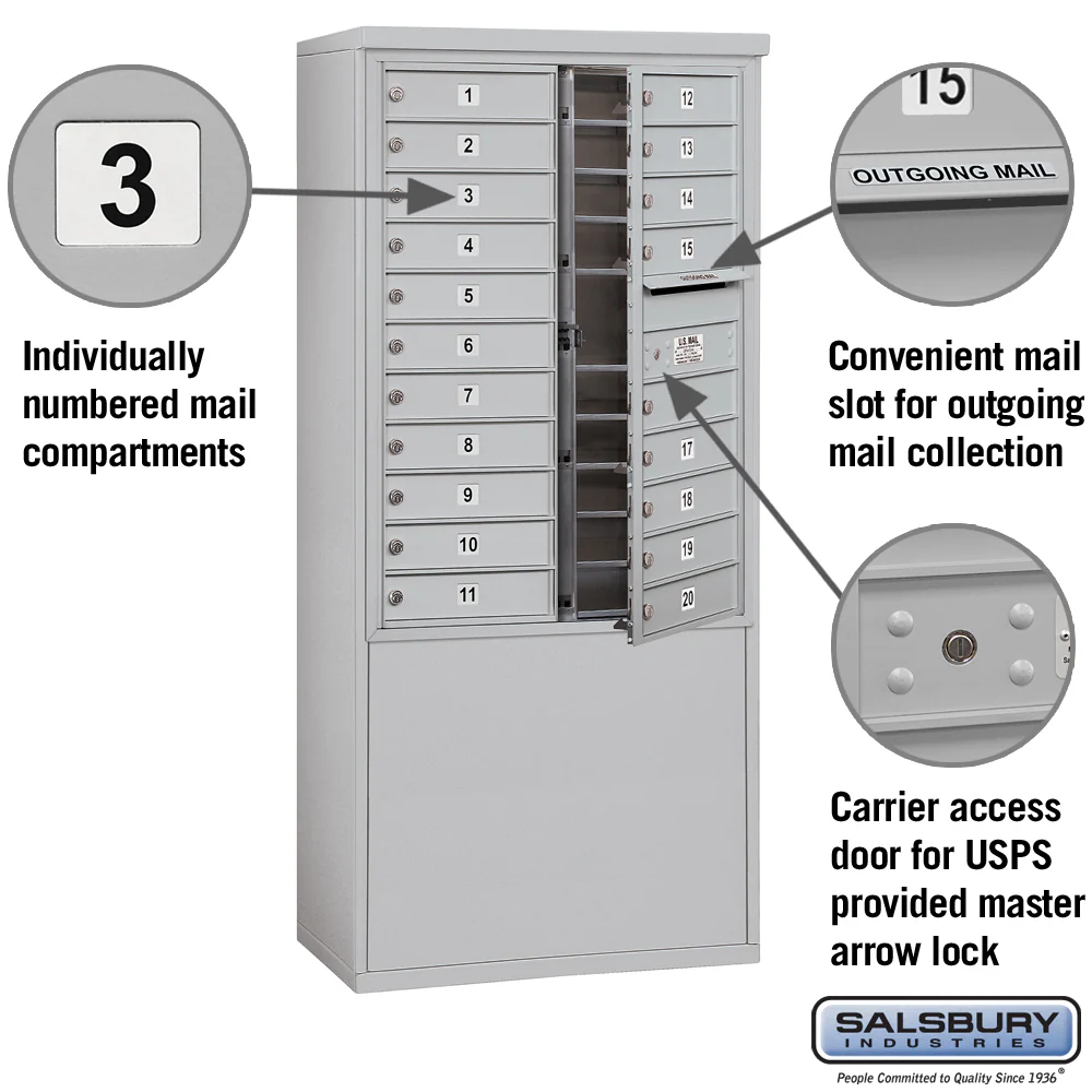 11 Door High Free-Standing 4C Horizontal Mailbox with 20 Doors in Aluminum with USPS Access - Image 2