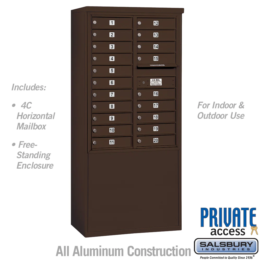 11 Door High Free-Standing 4C Horizontal Mailbox with 20 Doors in Aluminum with Private Access - Image 5