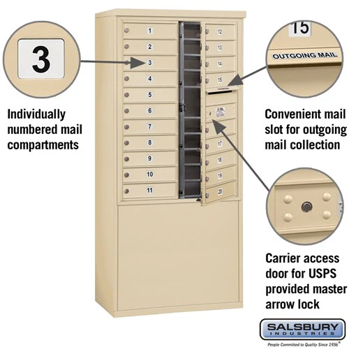 11 Door High Free-Standing 4C Horizontal Mailbox with 20 Doors in Sandstone with USPS Access - Image 2