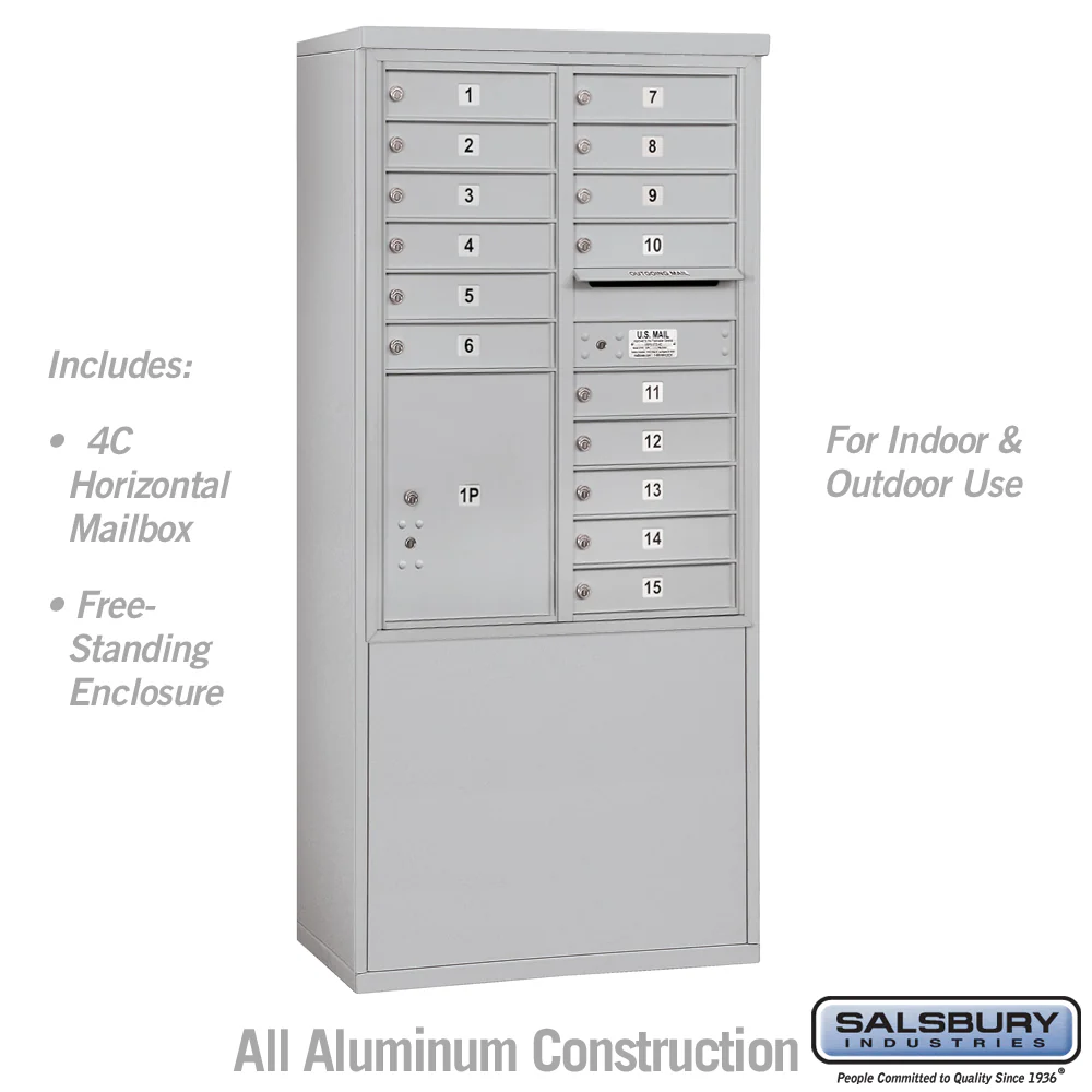 11 Door High Free-Standing 4C Horizontal Mailbox with Parcel Locker in Aluminum