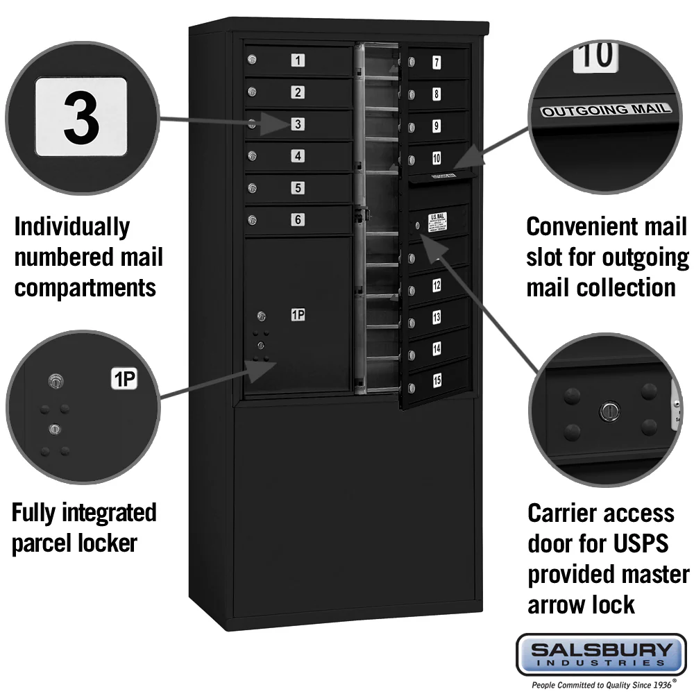 11 Door High Free-Standing 4C Horizontal Mailbox with Parcel Locker in Black - Image 6