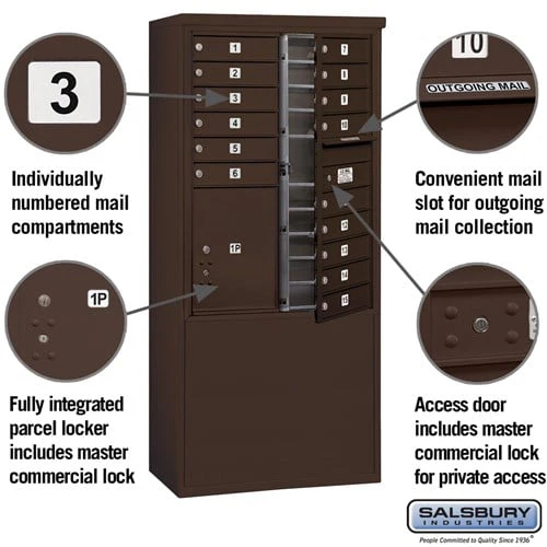 11 Door High Free-Standing 4C Horizontal Mailbox with Parcel Locker in Bronze - Image 2