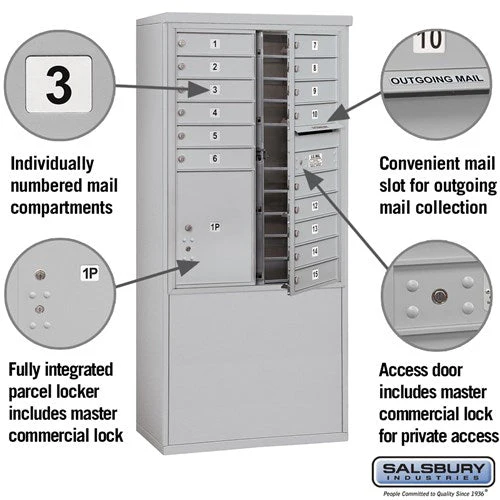 11 Door High Free-Standing 4C Horizontal Mailbox with 15 Doors and Parcel Locker in Aluminum - Image 2