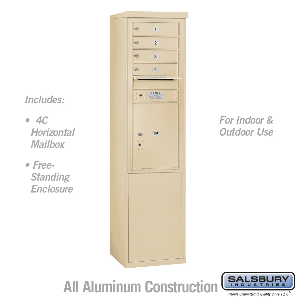 11 Door High Free-Standing 4C Horizontal Mailbox with Parcel Locker in Sandstone