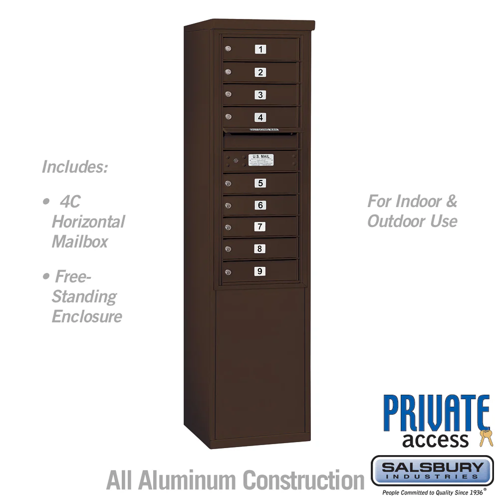 11 Door High Free-Standing 4C Horizontal Mailbox with Private Access in Bronze
