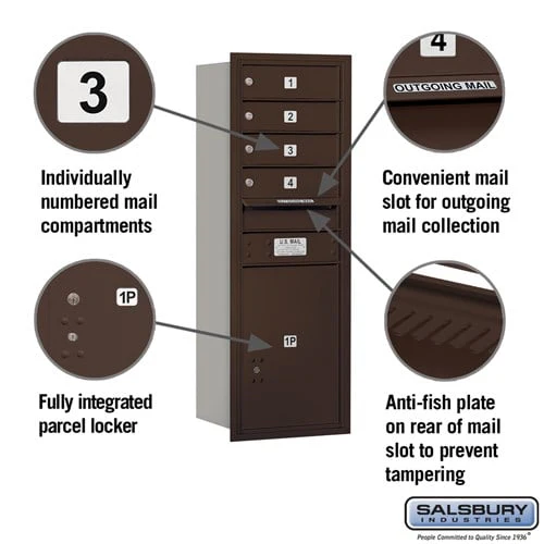 11-Door High Recessed Mounted 4C Horizontal Mailbox with Parcel Locker - Bronze, Rear Loading - Image 2