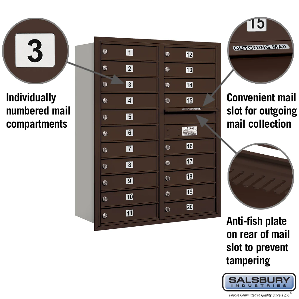 11-Door High Recessed Mounted 4C Horizontal Mailbox with Parcel Locker - Bronze, Rear Loading - Image 5