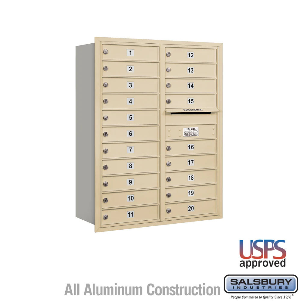 11 Door High Recessed Mounted 4C Horizontal Mailbox with 20 Compartments in Sandstone