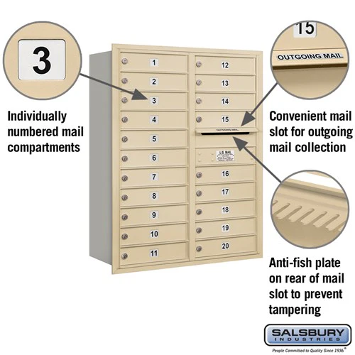 11 Door High Recessed Mounted 4C Horizontal Mailbox with 20 Compartments in Sandstone - Image 2