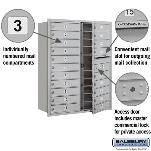 11 Door High Recessed Mounted 4C Horizontal Mailbox with 20 Doors in Aluminum - Private Access - Image 2