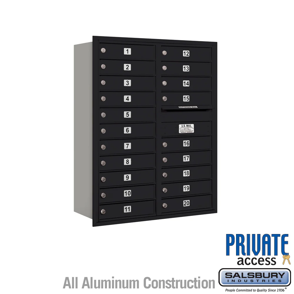 11 Door High Recessed Mounted 4C Horizontal Mailbox with 20 Doors in Black - Rear Loading