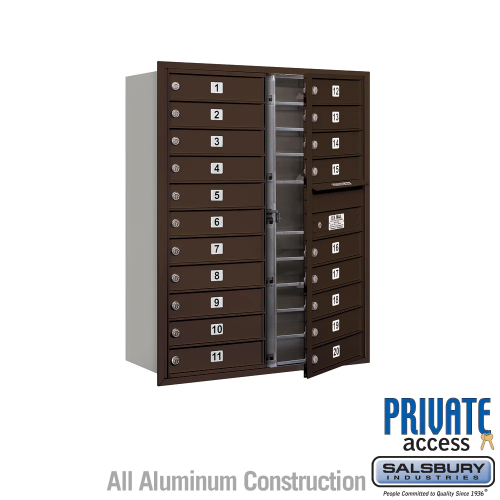 11 Door High Recessed Mounted 4C Horizontal Mailbox with 20 Doors in Bronze - Private Access
