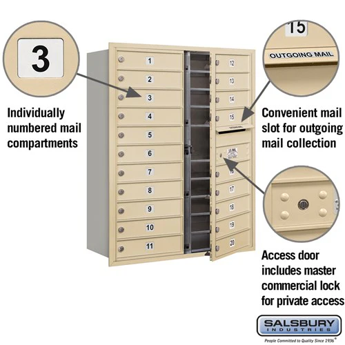 11 Door High Recessed Mounted 4C Horizontal Mailbox with 20 Doors in Sandstone - Private Access - Image 2