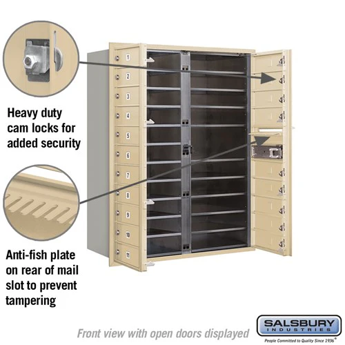 11 Door High Recessed Mounted 4C Horizontal Mailbox with 20 Doors in Sandstone - Private Access - Image 3