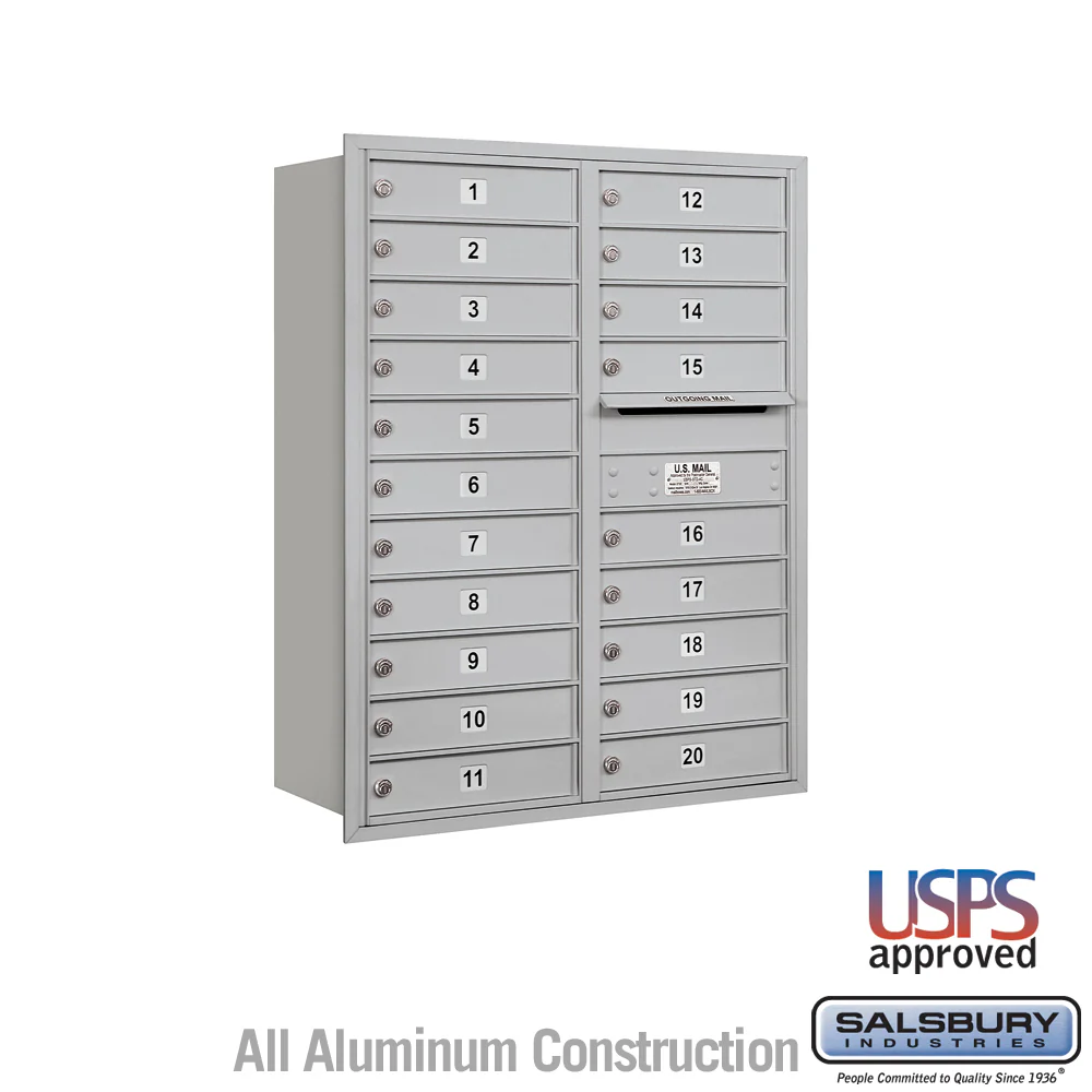 11 Door High Recessed Mounted 4C Horizontal Mailbox with 20 Doors - Rear Loading