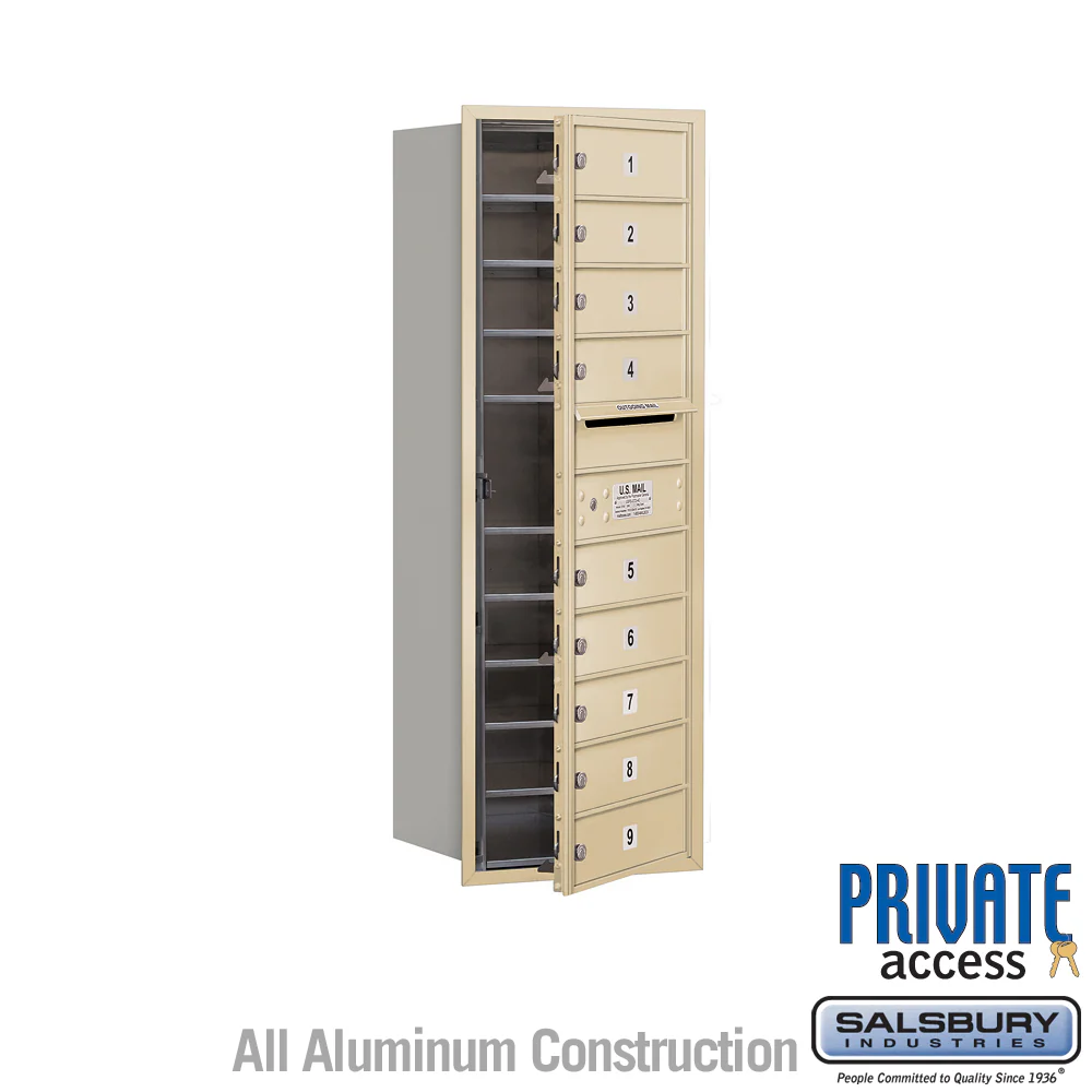 11 Door High Recessed Mounted 4C Horizontal Mailbox with 9 Doors in Sandstone - Front Loading