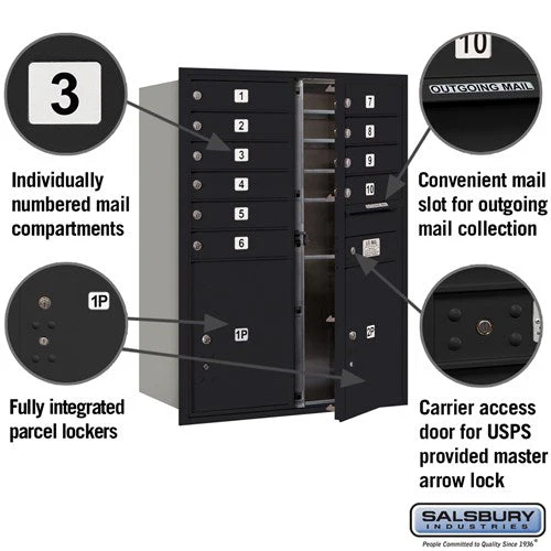 11 Door High Recessed Mounted 4C Horizontal Mailbox with Parcel Lockers - Black - Image 2