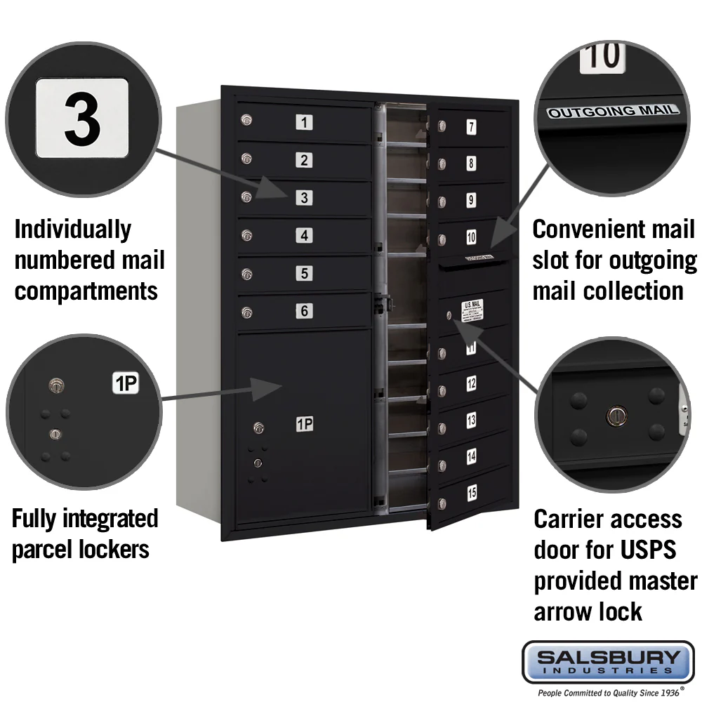 11 Door High Recessed Mounted 4C Horizontal Mailbox with Parcel Lockers - Black - Image 7